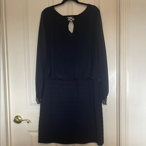 Patra Blue Evening/Cocktail Dress with Sheer Sleeves